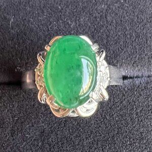 3.09ct Natural Emerald Cabochon Vintage Platinum Ring Pt900